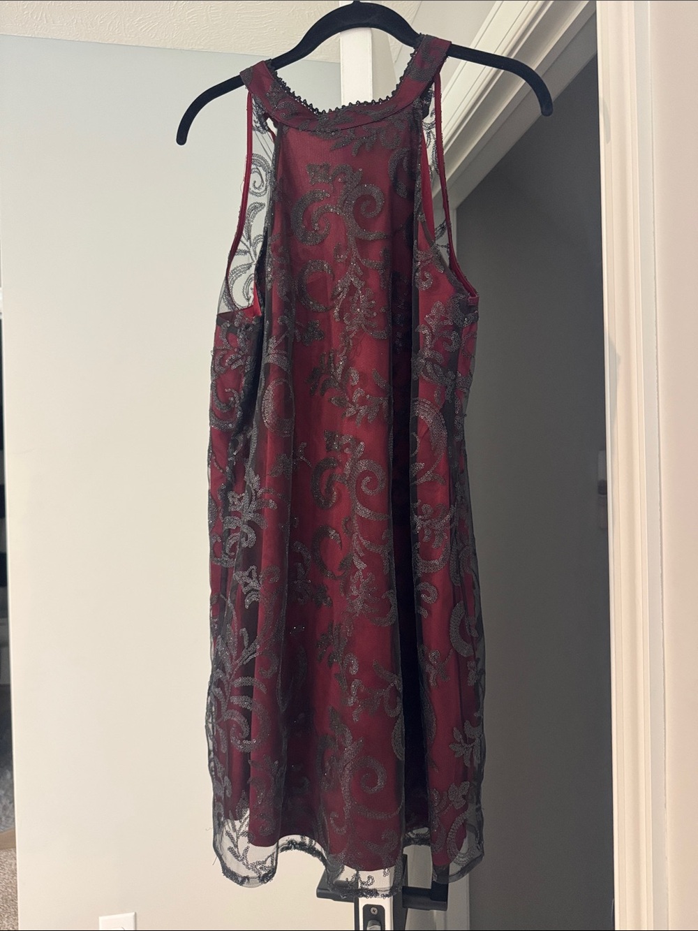 Altar'd State Burgundy Dress with Silver Embroidered Overlay